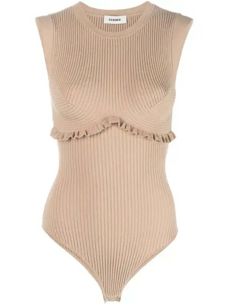 Sandro Ruffle-Trim Ribbed Bodysuit - Size 0 (Xs) - Nwot